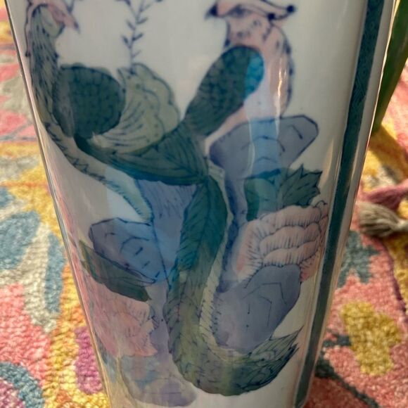 Vintage Asian Vase Decorative Ceramic Oriental Pot Peacock and Poppy Pattern 14" - Picture 11 of 16